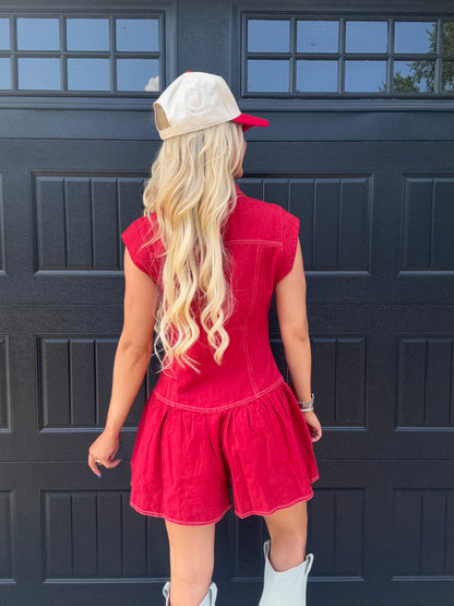 Ari Red Denim Romper